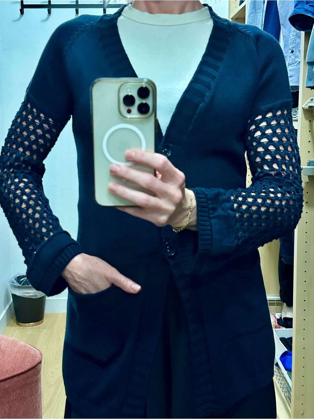 D.Exterior Made in Italy Navy Cotton Open Knit Sleeve Cardigan